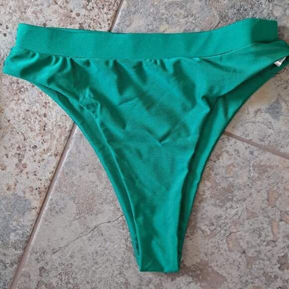 EcoSwim Size Large 2 Piece Green Bikini Set Hi Rise Bottom Sleeved Top w/Silver - Picture 3 of 15